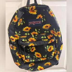 Jansport Black Backpack with Sunflower Design
